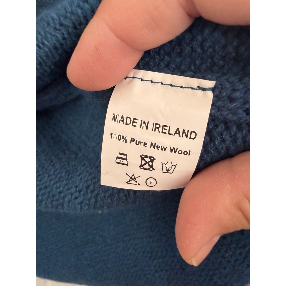 VTG Kerry Woolen Mills Ireland Pure New Wool Open Cardigan Blue Sz L/XL - Picture 5 of 10